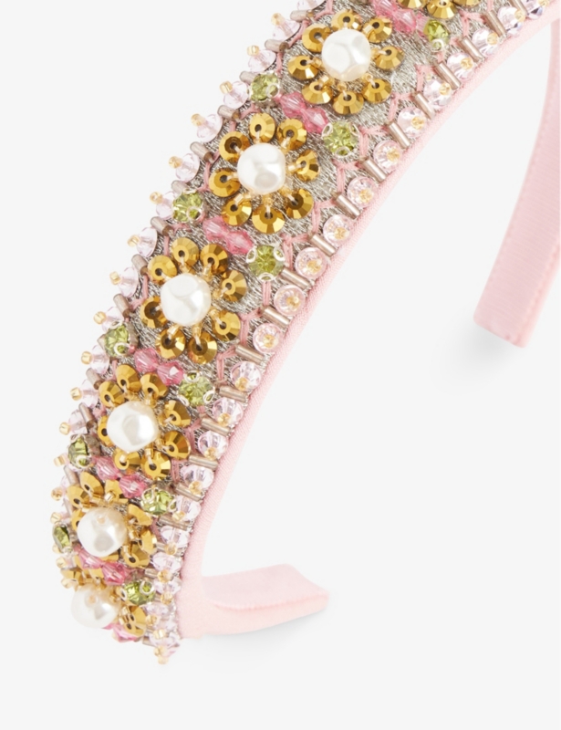 Crystal-embellished padded wool-silk blend headband