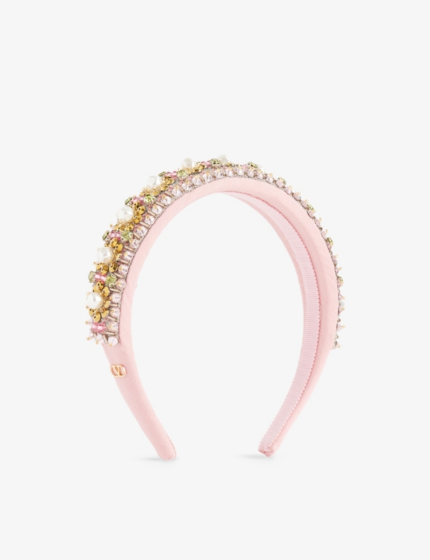 Crystal-embellished padded wool-silk blend headband