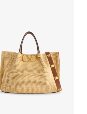 VALENTINO GARAVANI: Logo-hardware raffia medium tote bag