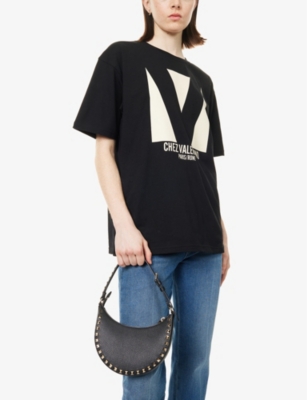 VALENTINO GARAVANI WOMENS NERO ROCKSTUD MINI LEATHER HOBO BAG