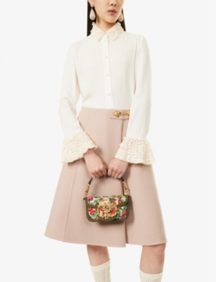 Valentino Womens  Garavani Loco Small Embroidered Linen Shoulder Bag In Nat-multic Green/deep