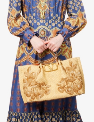 VALENTINO GARAVANI: VLogo Raffia Tote Bag