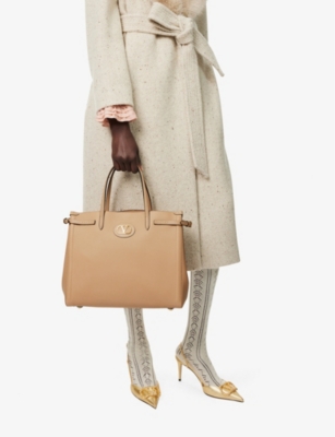 Valentino Womens Antibes Vlogo Medium Leather Tote Bag Rose Sand In Rose Sand