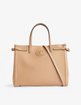 Valentino Womens Antibes Vlogo Medium Leather Tote Bag Rose Sand In Rose Sand