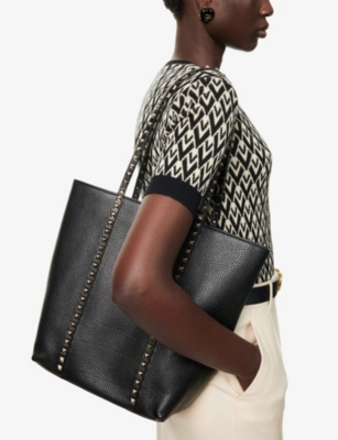 Valentino Womens Rockstud Grained-leather Tote Bag Nero In Nero