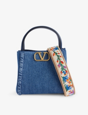 VALENTINO GARAVANI WOMENS VALENTINO GARAVANI ALTIME VLOGO MEDIUM DENIM TOTE BAG 