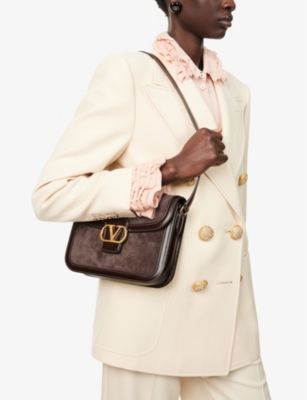 Shop Valentino Womens Testa Di Moro/oak Brown 9to5 Leather And Suede Shoulder Bag