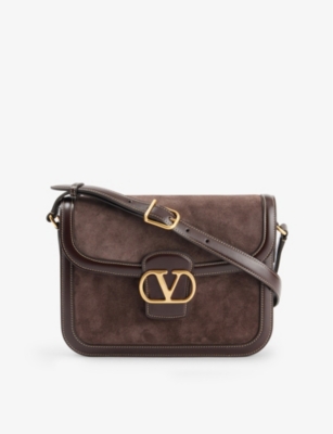 Shop Valentino Womens Testa Di Moro/oak Brown 9to5 Leather And Suede Shoulder Bag