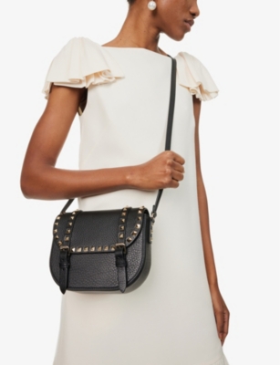 Valentino Garavani Womens Nero Rockstud Grainy Leather Crossbody Bag
