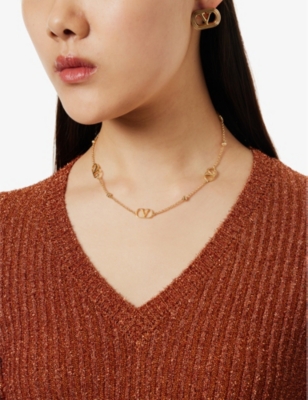 VALENTINO GARAVANI: Vlogo Repeat gold-toned brass necklace