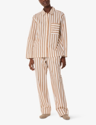 Whistles Omens  Striped Drawstring-waist Cotton Pyjama Bottoms In Cream