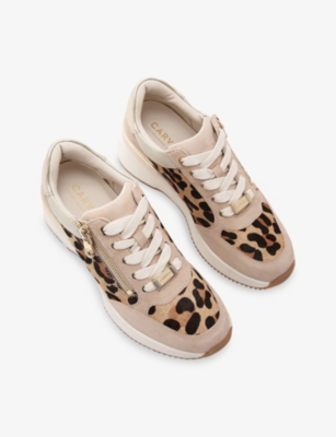 CARVELA: Skyline Leopard-Print Leather Low-Top Wedge Trainers