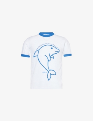 Msftsrep Mens Dolphin-print Crewneck T-shirt White In White