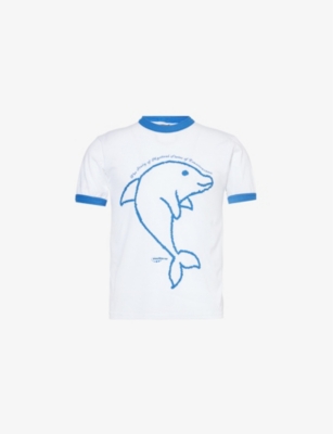 Msftsrep Mens Dolphin-print Crewneck T-shirt White