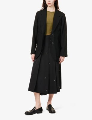 SONG FOR THE MUTE: Bead-Embellished Pleated Woven Midi Skirt