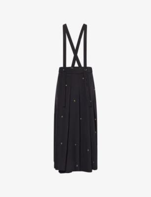 SONG FOR THE MUTE: Bead-Embellished Pleated Woven Midi Skirt