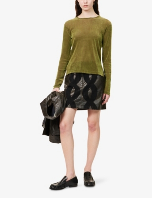 SONG FOR THE MUTE: Velvet-Feel Slim Long-Sleeve Woven Top