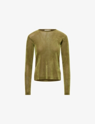 SONG FOR THE MUTE: Velvet-Feel Slim Long-Sleeve Woven Top