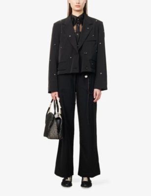 SONG FOR THE MUTE: Embroidered Metal-Beading Cropped Woven Blazer
