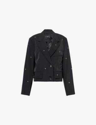 SONG FOR THE MUTE: Embroidered Metal-Beading Cropped Woven Blazer