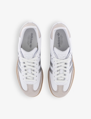 Adidas Originals Womens Adidas Samba Og Logo-print Leather And Suede Low-top Trainers In White Silver Metallic Gr