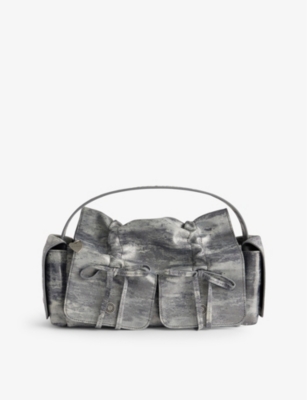 Acne Studios Mini Multipocket Metallic-suede Top Handle Bag In Grey