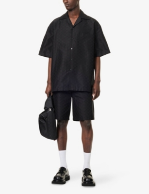 Gucci Mens  Monogram-print Cotton And Silk-blend Shorts In Black