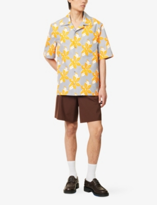 GUCCI: Twist Floral-Print Short-Sleeve Cotton Shirt
