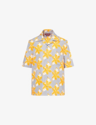 GUCCI: Twist Floral-Print Short-Sleeve Cotton Shirt