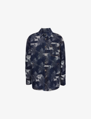 GUCCI: Floral-Jacquard Relaxed-Fit Denim Shirt