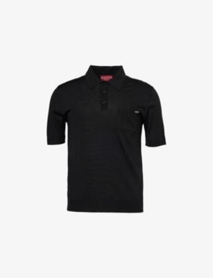 GUCCI: Logo-Print Knitted Wool Polo Shirt
