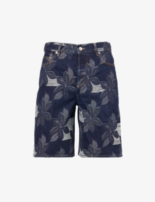GUCCI: Floral-Jacquard Regular-Fit Denim Shorts