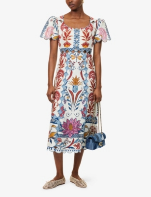 Romantic Puffed-Short-Sleeves Linen Maxi Dress