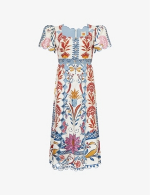 Romantic Puffed-Short-Sleeves Linen Maxi Dress