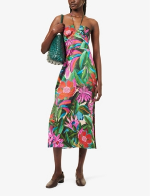 Shop Farm Rio Womens Multicolour Halterneck Printed Cotton Midi Dress Xl