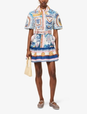 FARM RIO: Cerrado Belted Linen Mini Dress