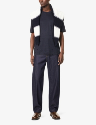 EMPORIO ARMANI: Eagle-Embroidery Crew-Neck Woven-Blend T-Shirt