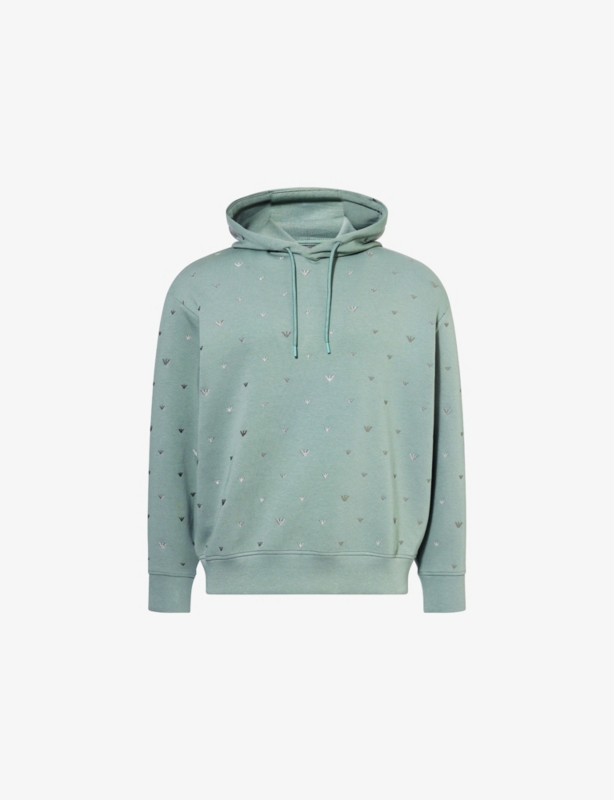 Eagle-Embroidery Relaxed-Fit Stretch-Cotton Blend Hoody