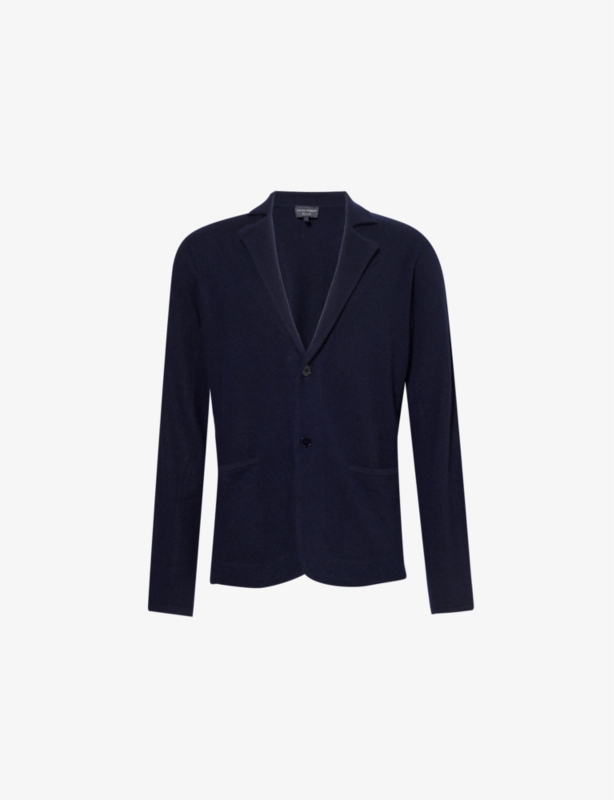 Notch-collar two-slip-pockets relaxed-fit cashmere cardigan