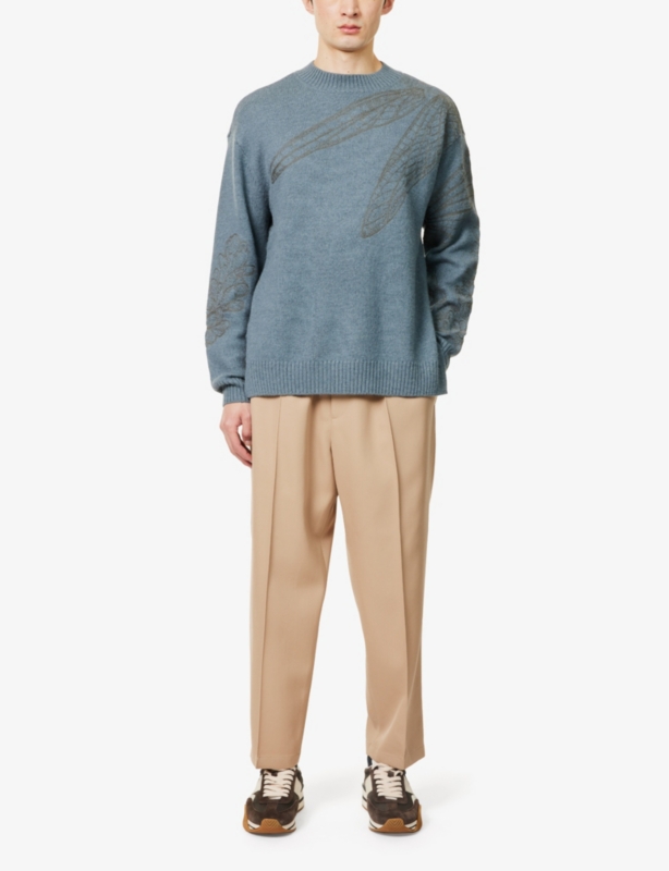 Flower-Embroidered Relaxed-Fit Wool-Blend Jumper