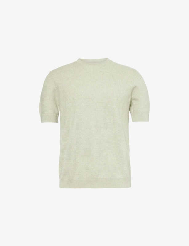 Text Short-Sleeve Knitted Wool and Cotton-Blend Jumper
