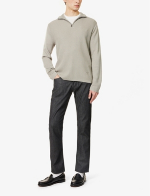 EMPORIO ARMANI: Quarter-Zip Rib-Knit Lyocell and Wool-Blend Jumper