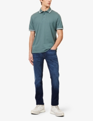 EMPORIO ARMANI: Logo-Embroidered Stripe-Trim Cotton Polo Shirt