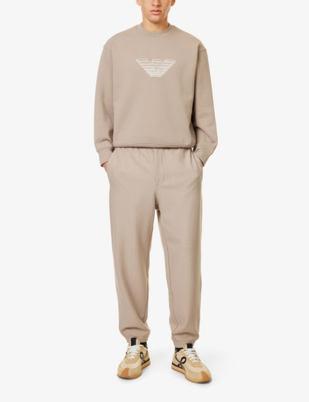 Brand-pattern welt-pockets straight-leg relaxed-fit stretch-woven blend jogging bottoms