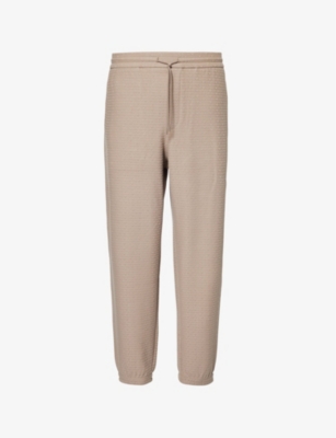 Mens Emporio Armani Brand-Pattern Welt-Pockets Straight-Leg Relaxed-Fit Stretch-Woven Blend Jogging Bottoms