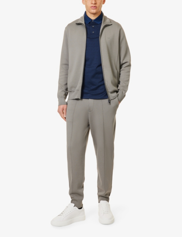 Drawstring two-slip-pockets tapered-leg relaxed-fit knitted jogging bottoms