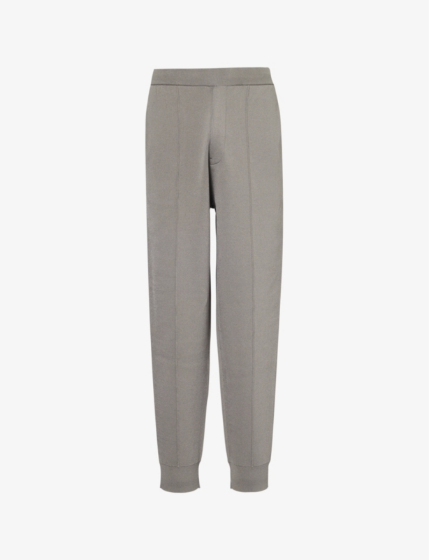 Drawstring two-slip-pockets tapered-leg relaxed-fit knitted jogging bottoms