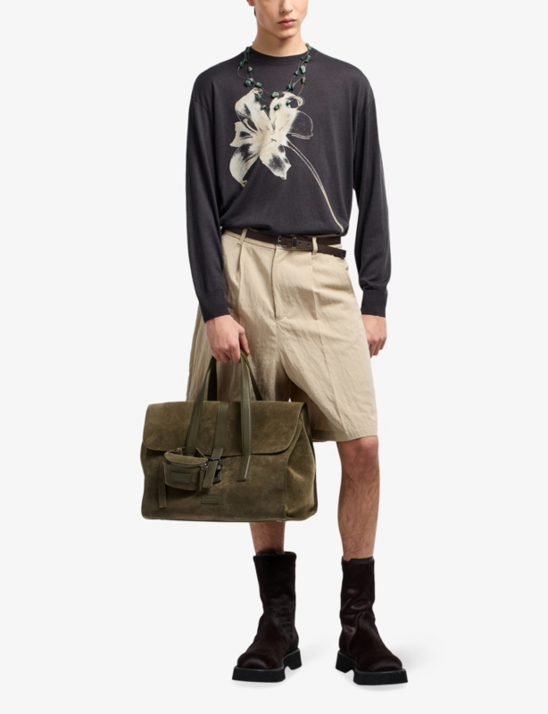 Flower-Print Crew-Neck Relaxed-Fit Knitted Jumper