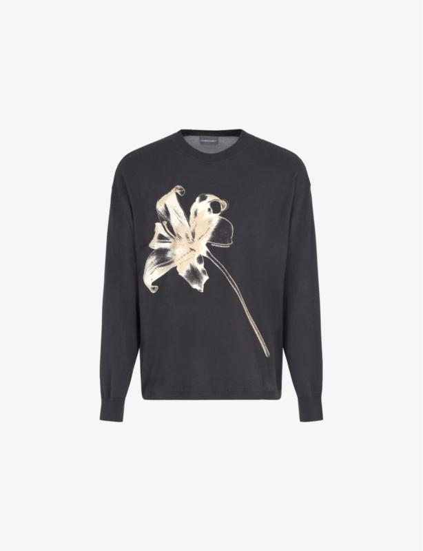 Flower-Print Crew-Neck Relaxed-Fit Knitted Jumper