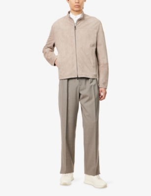 EMPORIO ARMANI: Logo-Patch Long-Sleeve Suede Jacket